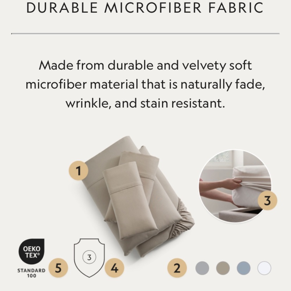 Colette Malouf Durable Microfiber Bedding Sheets - Taupe